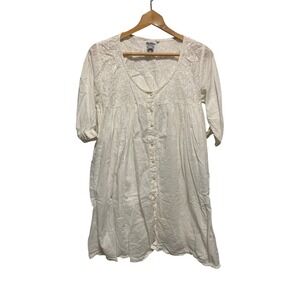 Papillon White Cotton Embroidered Button Front Tiered Dress Large fairy cottage